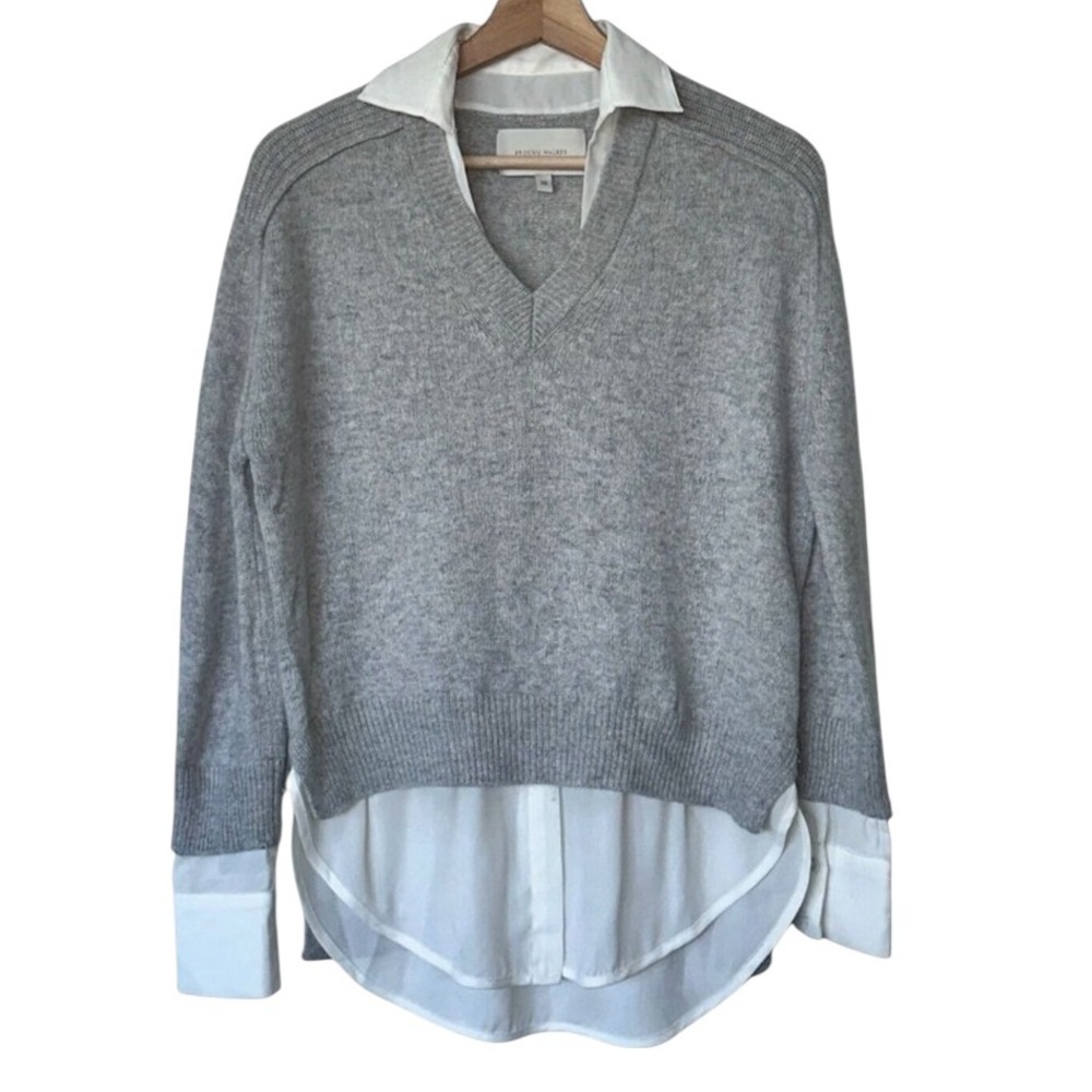 BROCHU WALKER LOOKER LAYER V-NECK CASHMERE BLEND GREY SWEATER SIZE XS - Picture 5 of 14